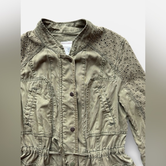 Anthropologie Hei Hei Olive Green Eyelet Military Utility Jacket - Picture 4 of 7